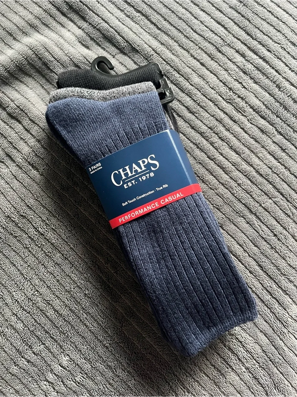Chaps Blue - Black - Grey Performance Casual Ribbed Crew Socks | NWT